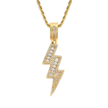 colar de joias com diamantes de hip hop blingbling, conjunto de cobre da moda zircão banhado a ouro colares de pingente relâmpago joias de festa